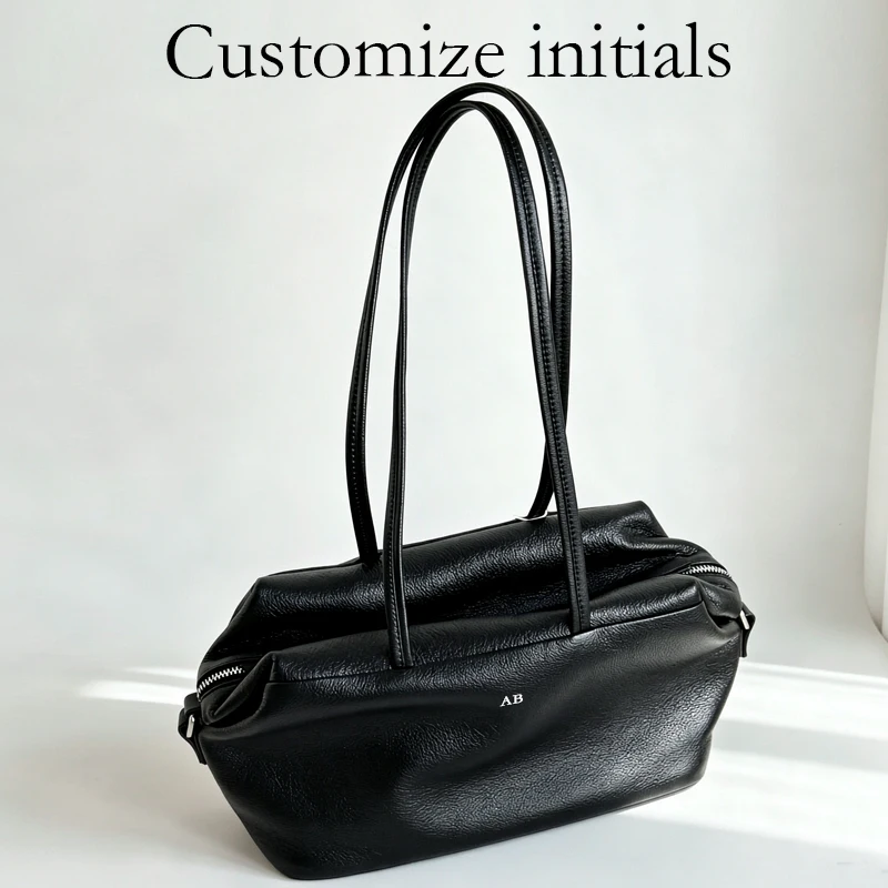 Customize Initials Leather Grain Bowling Bags For Women Luxury Designer Handbag And Purses 2026 New In Cowhide Underarm Shoulder