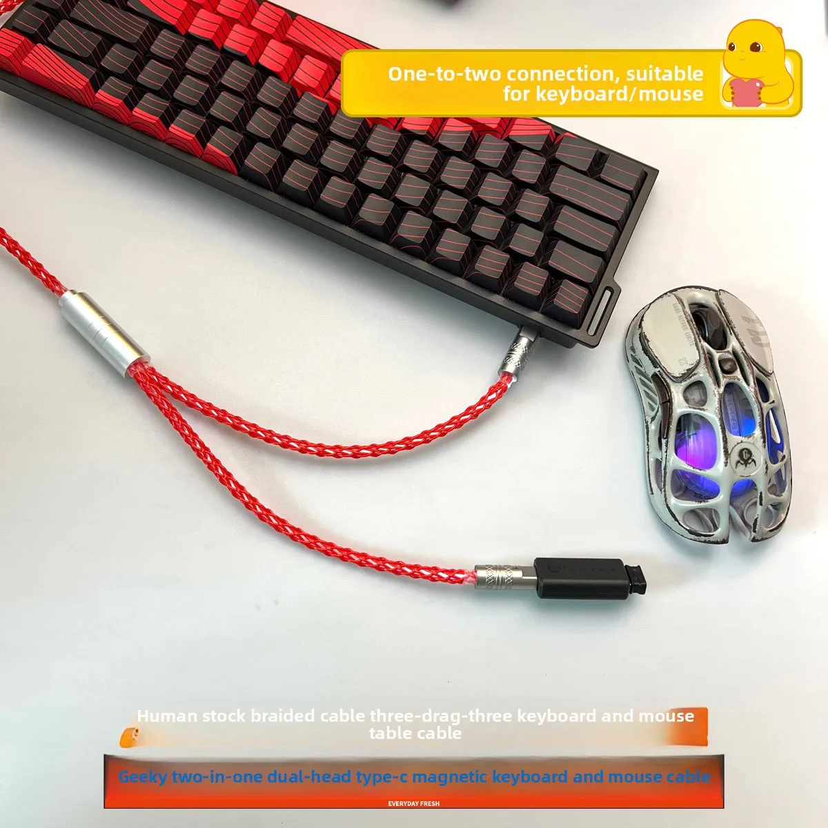 Custom 1-to-2 8K Dual Type-C 8-Strand Braided Geek Cable, Data Line for Esports Magnetic Axis Keyboards & Mouse, Desk Aesthetic