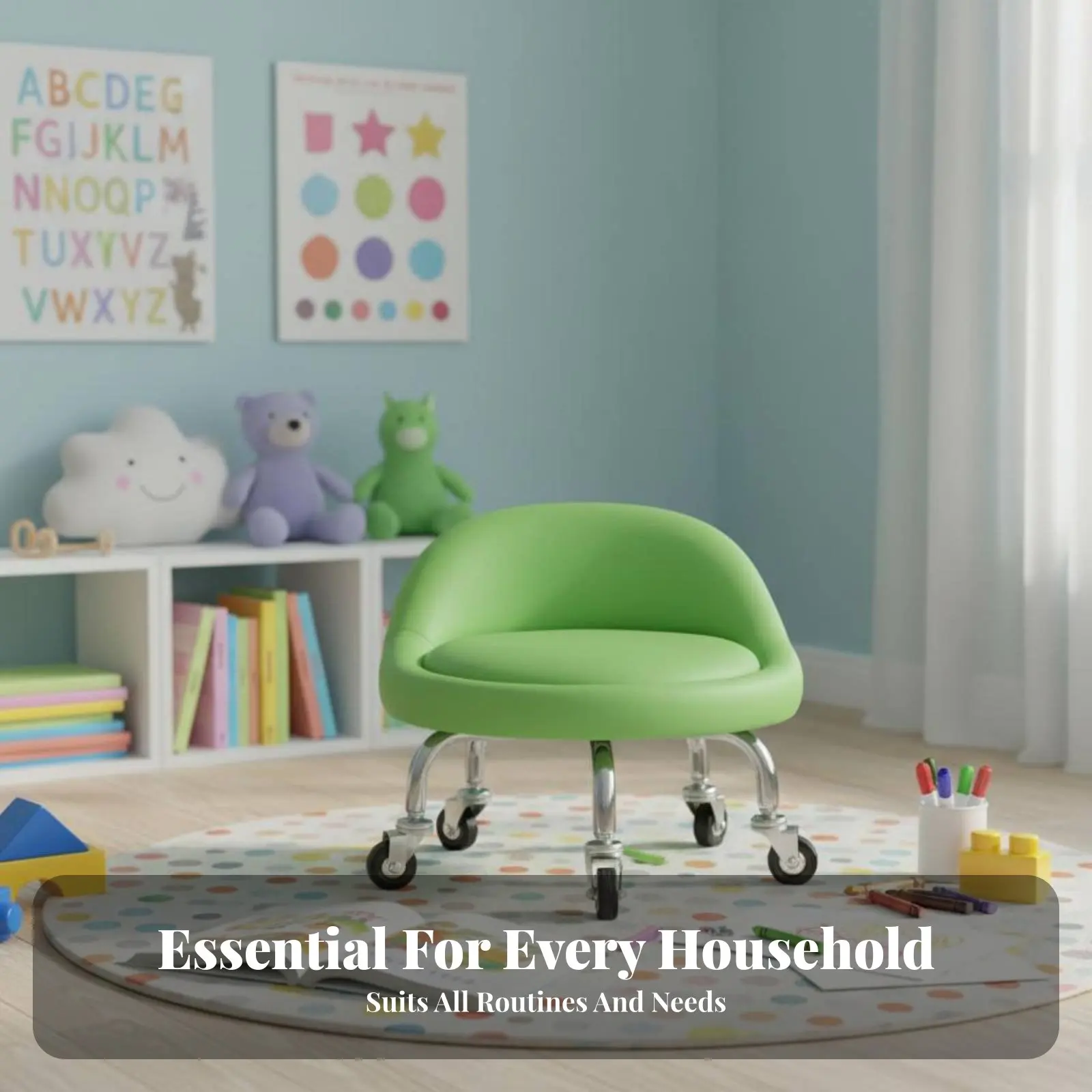 Paddeded Low Rolling Seat Easy to Clean Low-Height Padded Stool FloorFloor-Safe Casters Sturdy 5-Leg Base for Children, Workshop