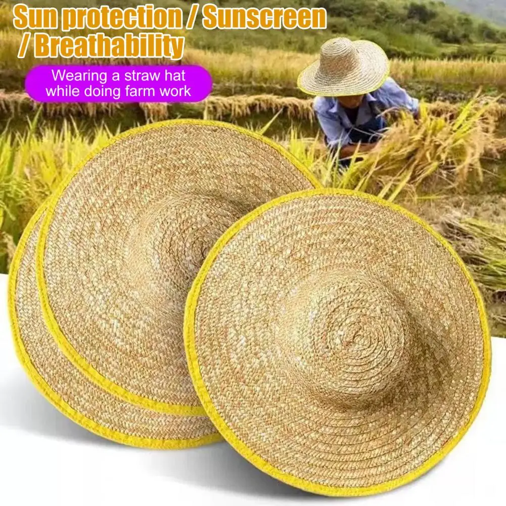 Lightweight Straw Hat Outdoor Work Hat Sun Protection Wide Brim Straw Hat Lightweight Breathable Natural with Adjustable Strap