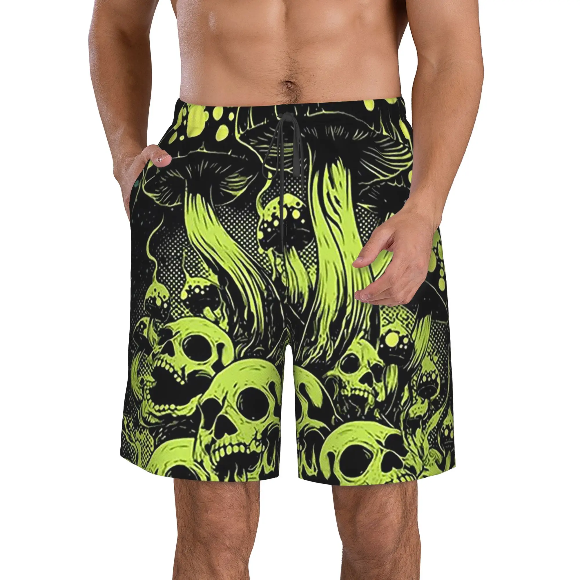Graffiti Goth Mushroom Skull Skeleton Trunks Beach Board Shorts Casual Quick Dry Swimming Summer Men Pants