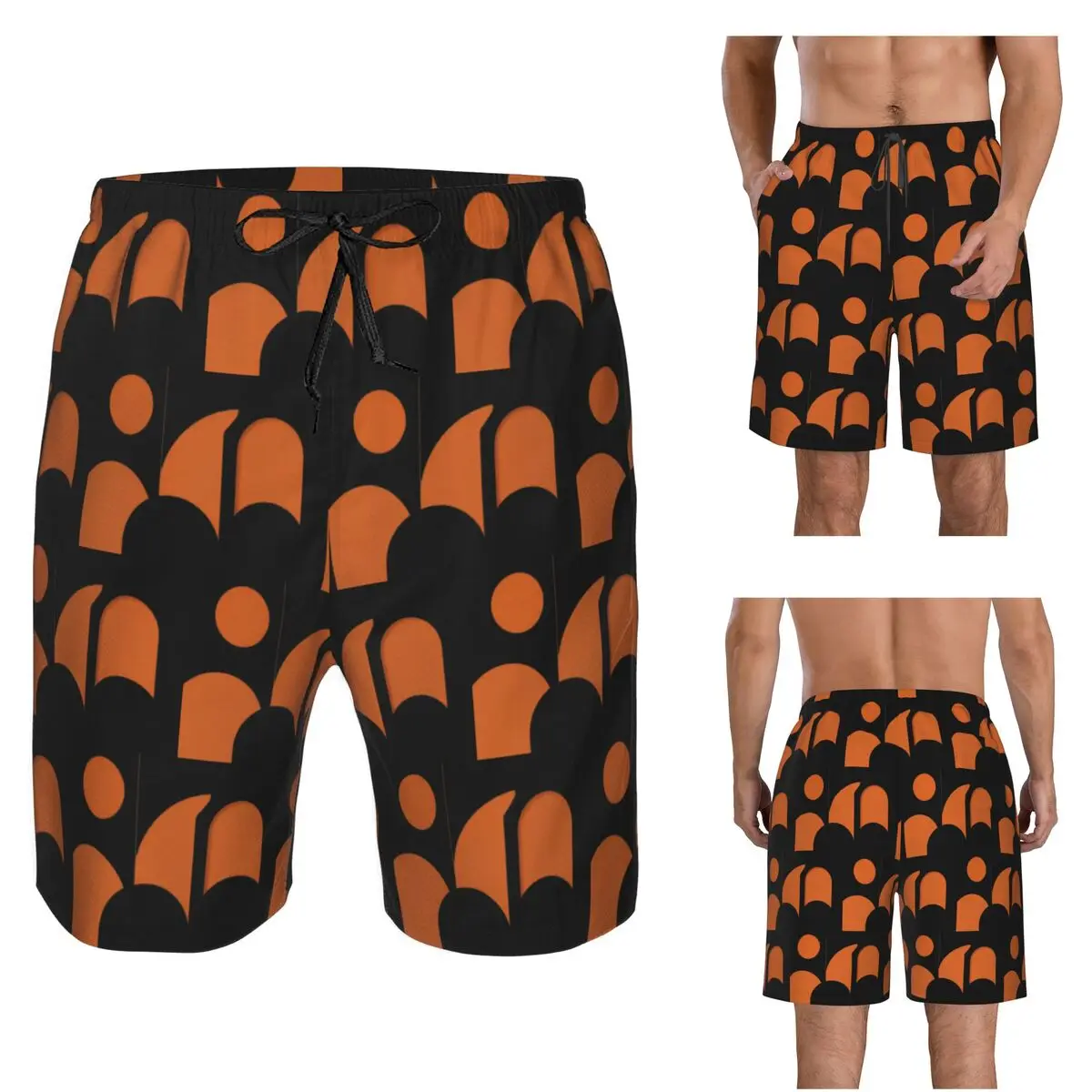 Geometric Terracotta Shapes Trunks Beach Board Shorts Casual Quick Dry Swim Summer Men Pants
