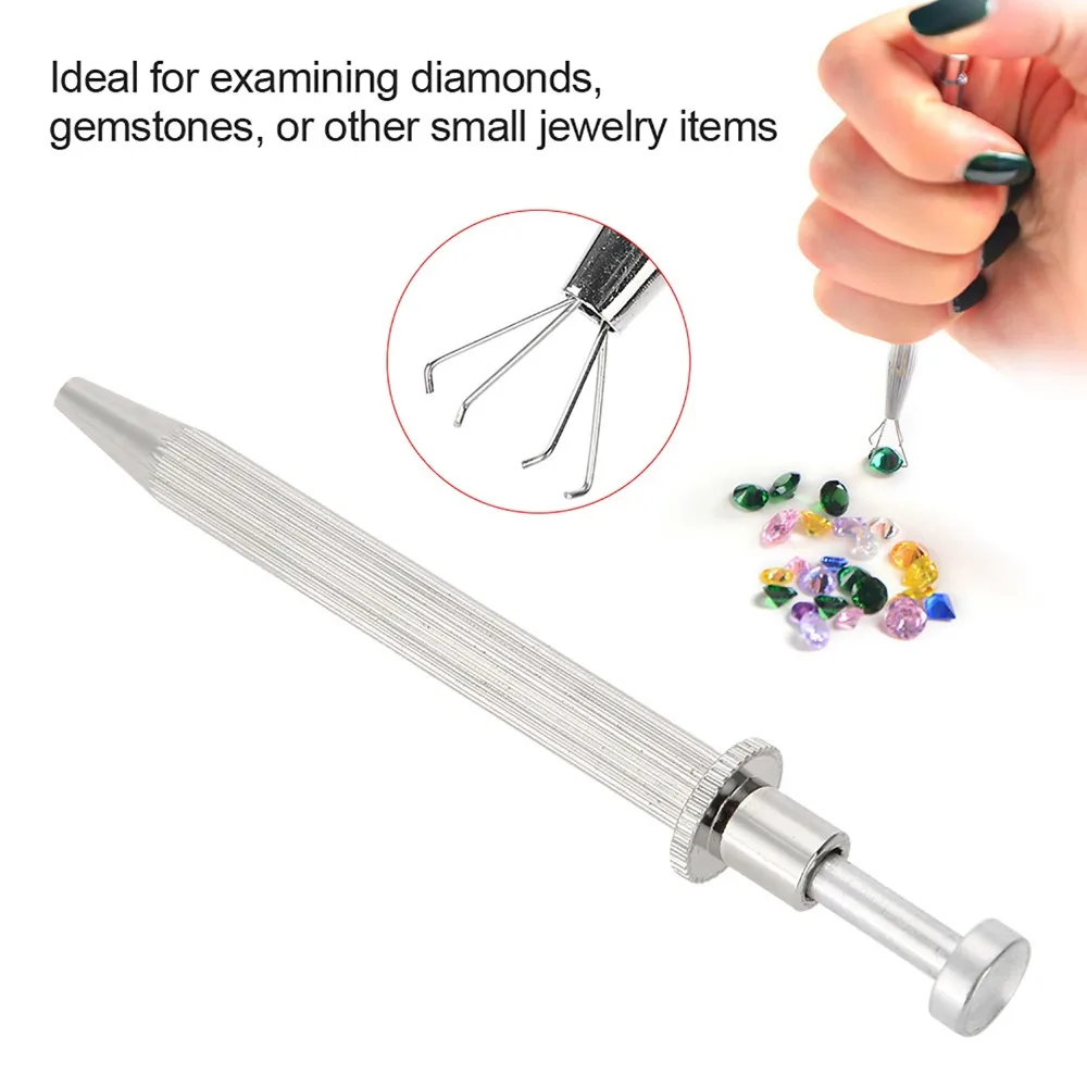 Spring Loaded Copper Gem Pick Up Tool Silver 12 * 2 * 2cm Diamond Holder Tool Jewelry Prong Tweezer Watch Repair