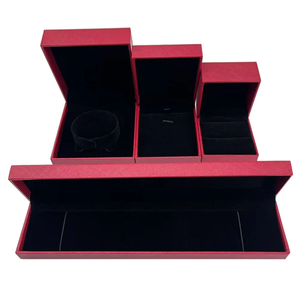 Red Plaid Jewelry Box Elegant Leather Paper Container For Ring Pendant Necklace Bracelet Storage Organizer