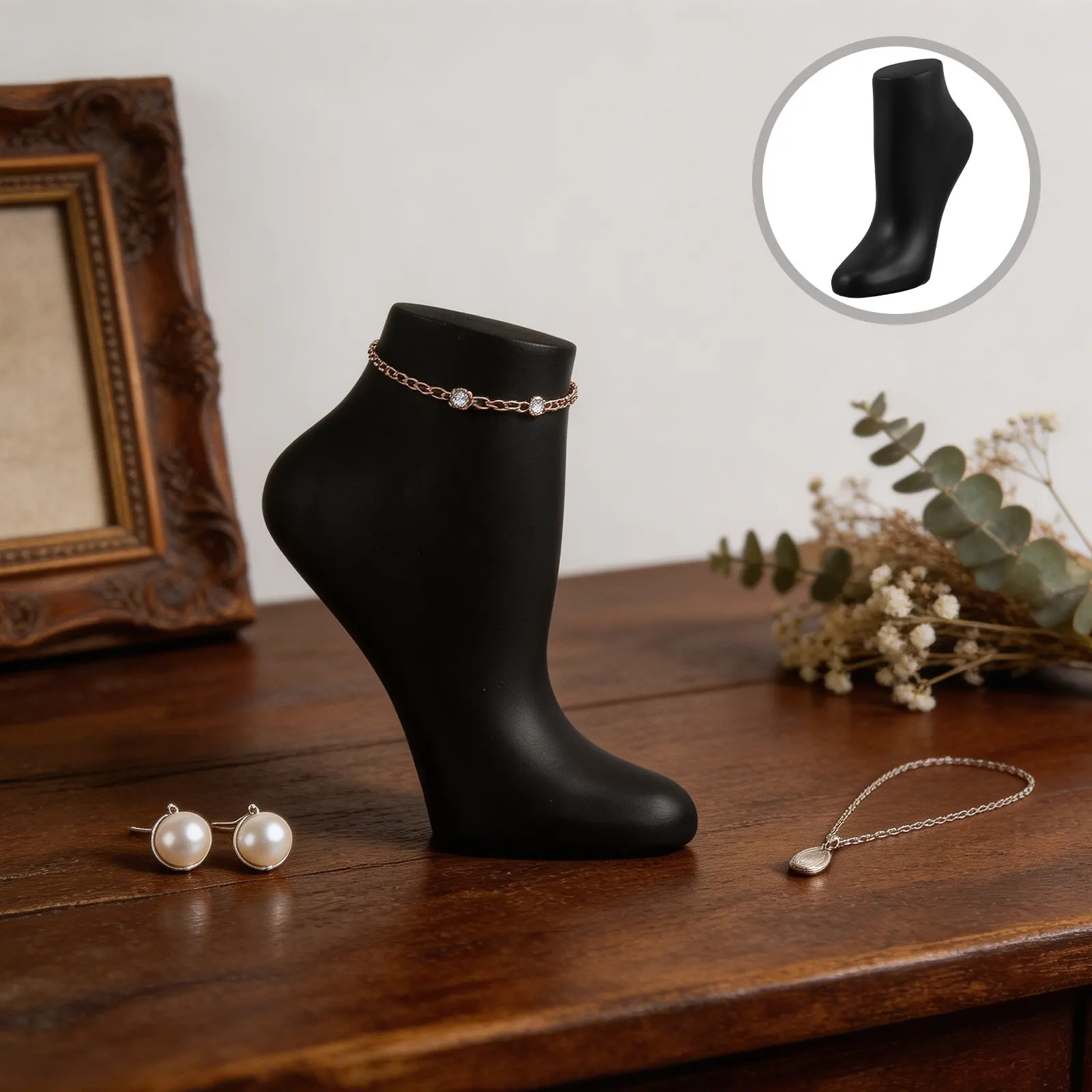 Black Resin Left Foot Mannequin for Anklet Jewelry Display Stable Foot Form Stand Ankle Bracelet Holder Boutique Jewelry