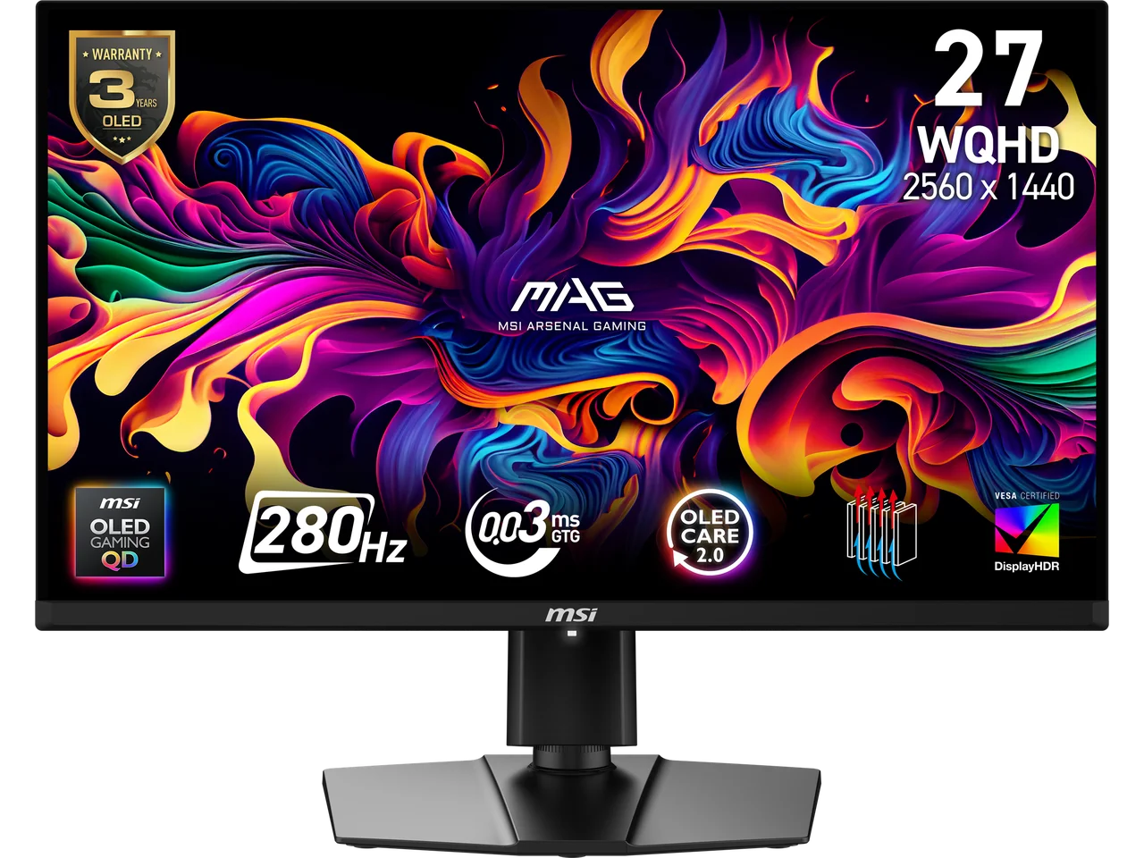 MSI MAG 271QP QD-OLED X28 27" QHD 1440P 280Hz Gaming Monitor, FreeSync Premium Pro & G-Sync, 0.03ms, HDR400, USB-C
