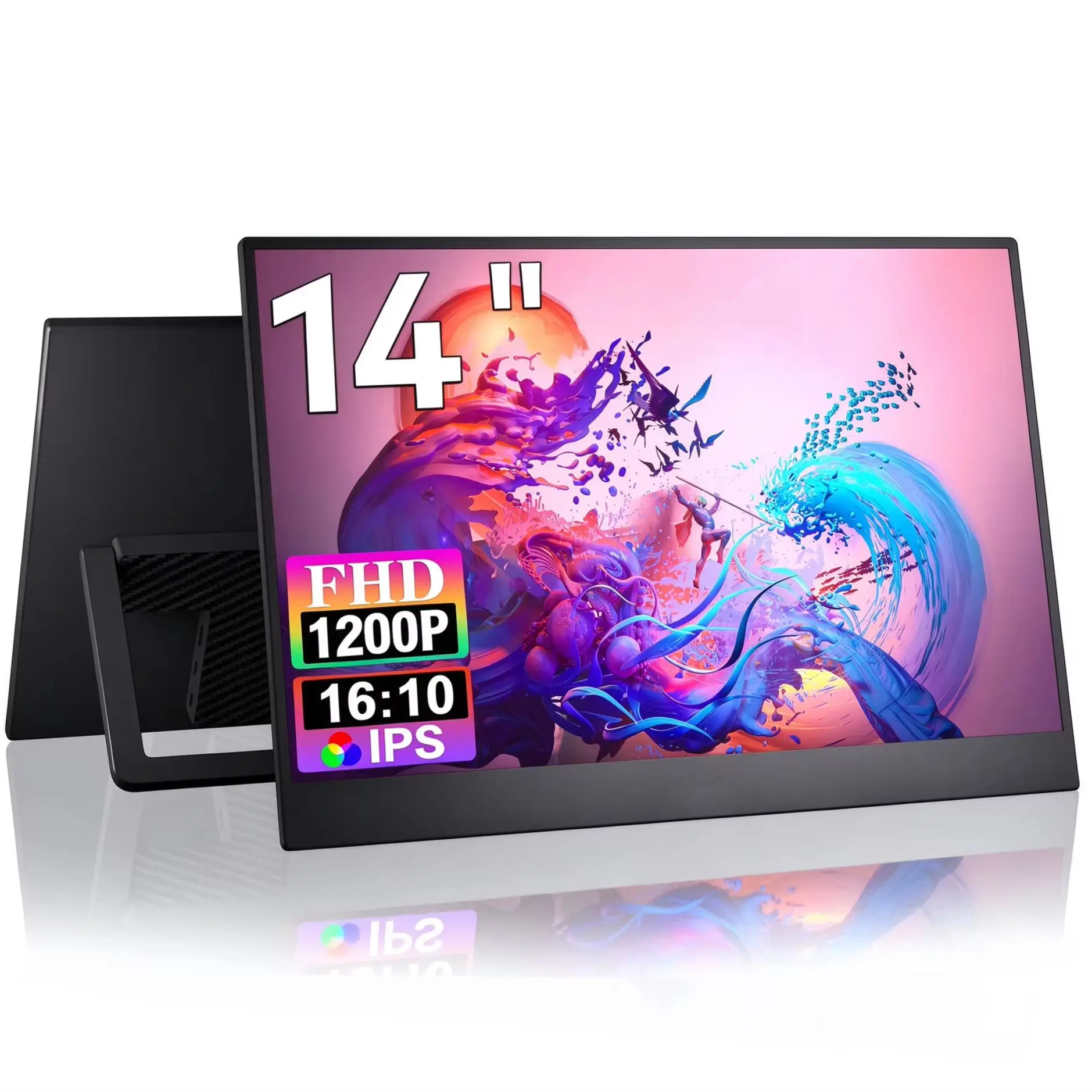 14 Inch  1920*1200 FHD Portable Monitor IPS 72%sRGB 16:10 Aspect Ratio Slim External Secondary Screen for Laptop PC Travel Work