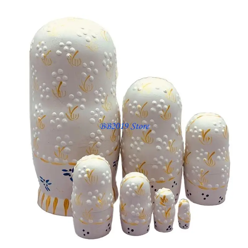 Q0KB Russian Nesting Dolls 7 Pieces Hand Painted Toy Traditional Matryoshka Doll
