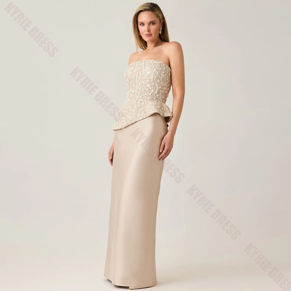 Elegant Mother of The Bride Dress Customzied Strapless Sequined Applique Sleeveless for Women Wedding Guest Gown Evening Dresses