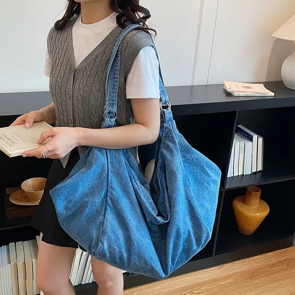 Fashion Soft Denim Shoulder Bags Solid Color Large Capacity Ladies Handbag Korean Style Tote Bag Women