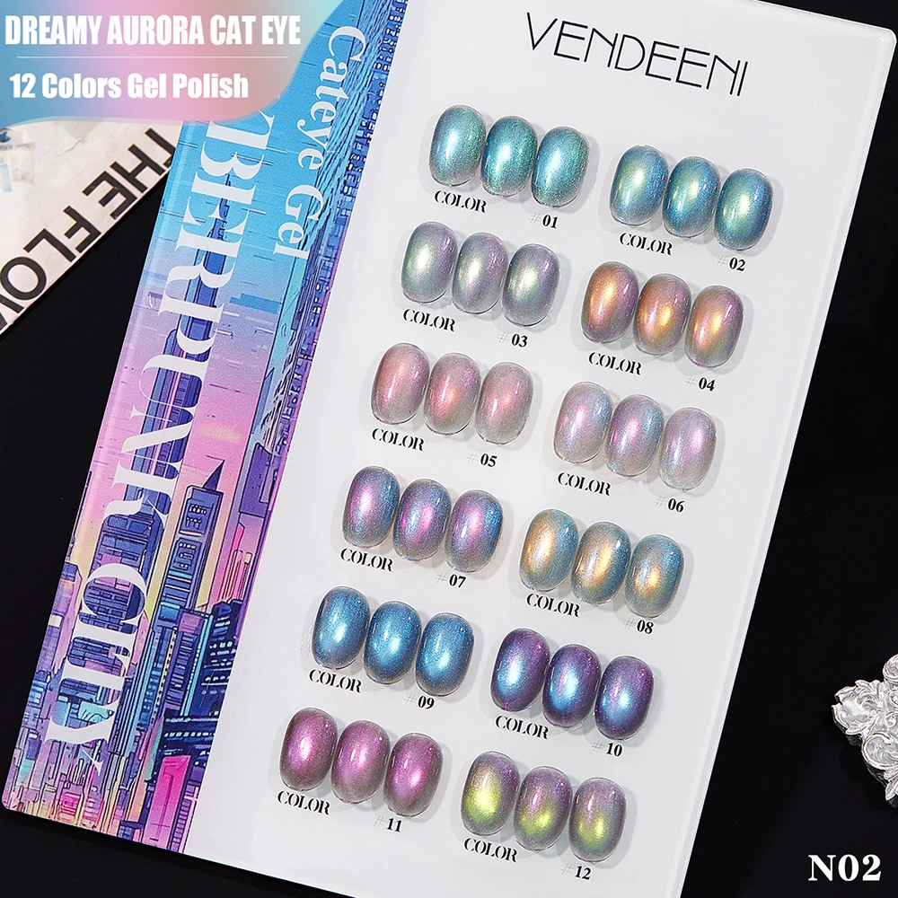 Vendeeni 12 Colors/Set Dreamy Aurora Cat Eye Gel Nail Polish Magnetic UV LED Gel Varnish Thread Cat Eye Gel Lacquer With Display
