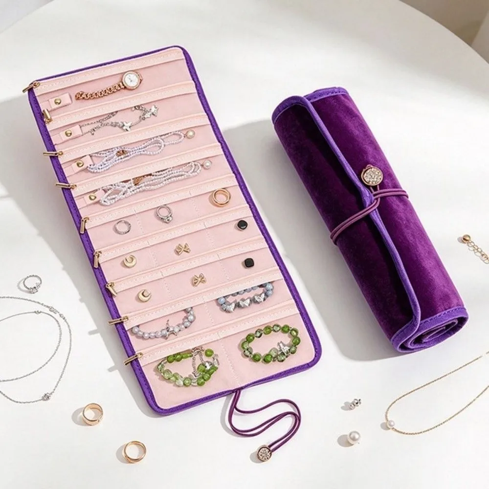 Portable Rolled Jewelry Storage Bag Rollable Multi Layer Earrings Necklace Storage Bag Anti-lost Large Capacity