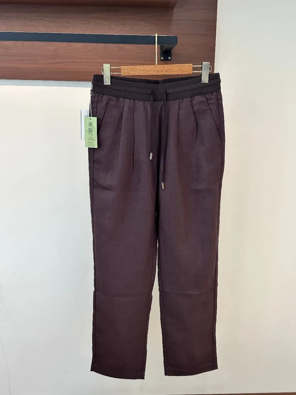 Old MoneyMen   Style Solid Color Linen Blend Elastic Waist Slim Fit Casual Pants Comfortable Versatile Summer Lounge Wear
