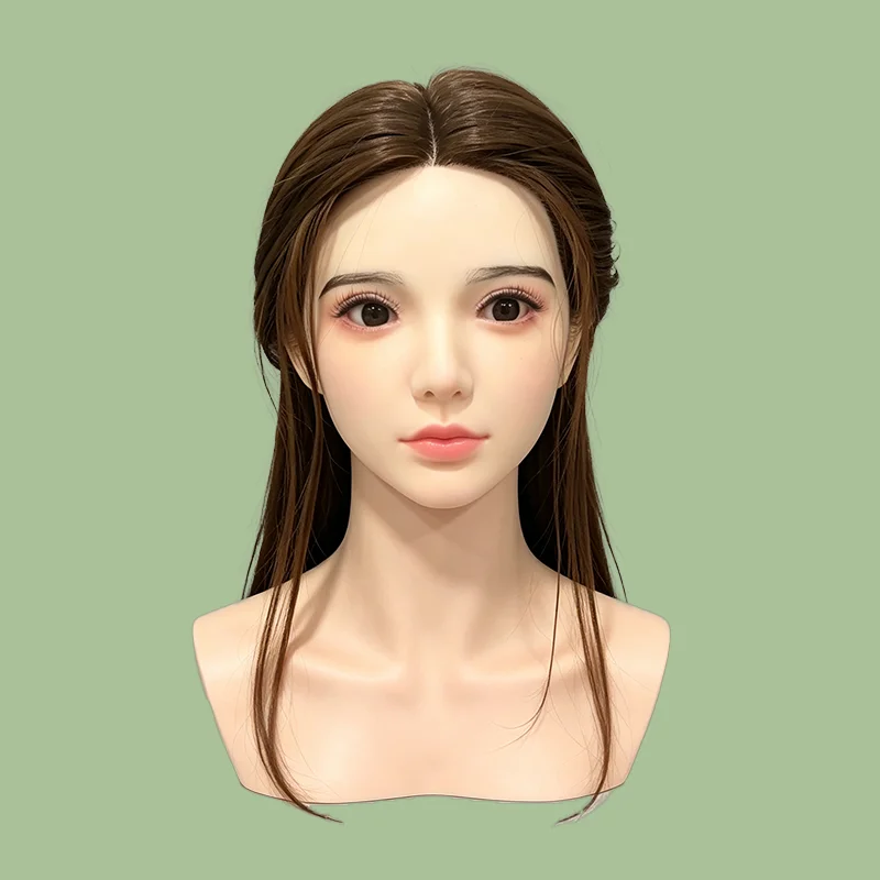 SMVP - Realistic silicone character cosplay head, real hair transplant brown long hair head model adult toy, men's 18+sex shop