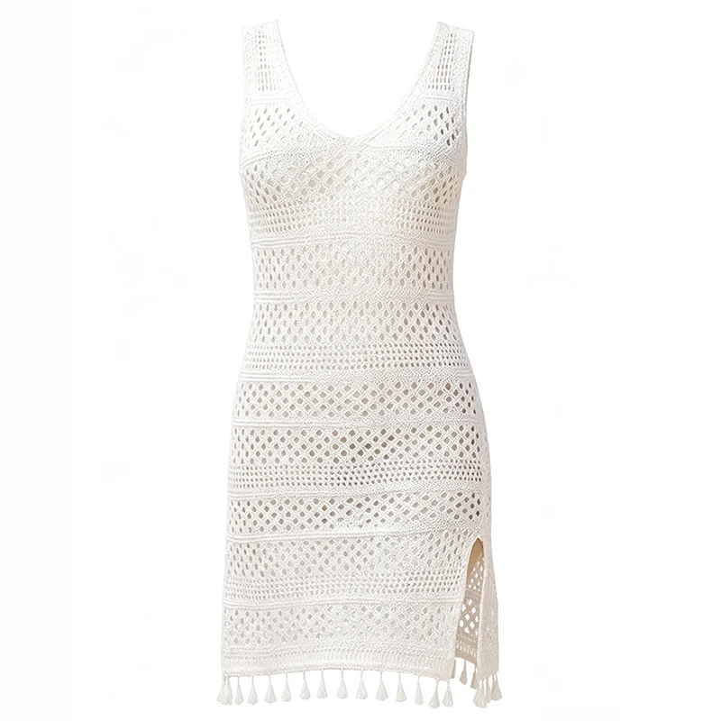 S - XL Hollow Out Sleeveless Crochet Knitted Tunic Beach Cover Up Cover-ups Beach Dress Beach Wear Beachwear Female Women