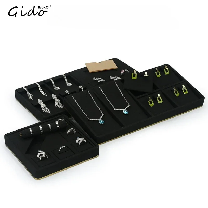 Black Microfiber Jewelry Organizer Tray Ring Earring Necklace Bracelet Storage Holder for Vanity Boutique Shop Counter