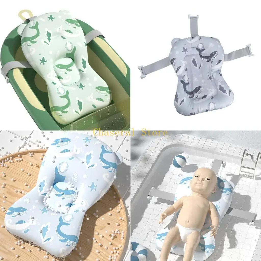 E7CE Newborns Bathtub Support Cushion Adjustable Baby Bath Pad Cartoon Ergonomic