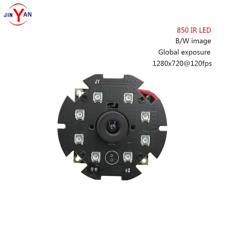 1MP Mono Chrome Global Exposure Camera Module High Speed 850 IR LED B/W 720P/MJPEG@120fps OmniVision CMOS Sensor USB2.0 UVC PCB