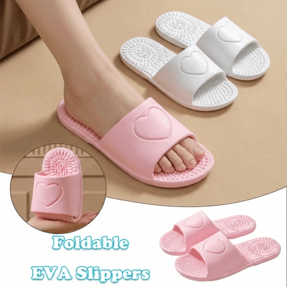 Soft Women Bathroom Massage Sandals Lightweight Quick Dry Flat Home Slides Portable Non Slip EVA Foldable Slippers