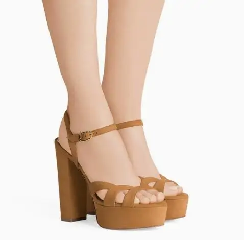 Gray Python Snakeskin Leather Open Toe Platform Summer Sandals Women Gold Brown Black Block Heel Buckle Strap Party Dress Shoes