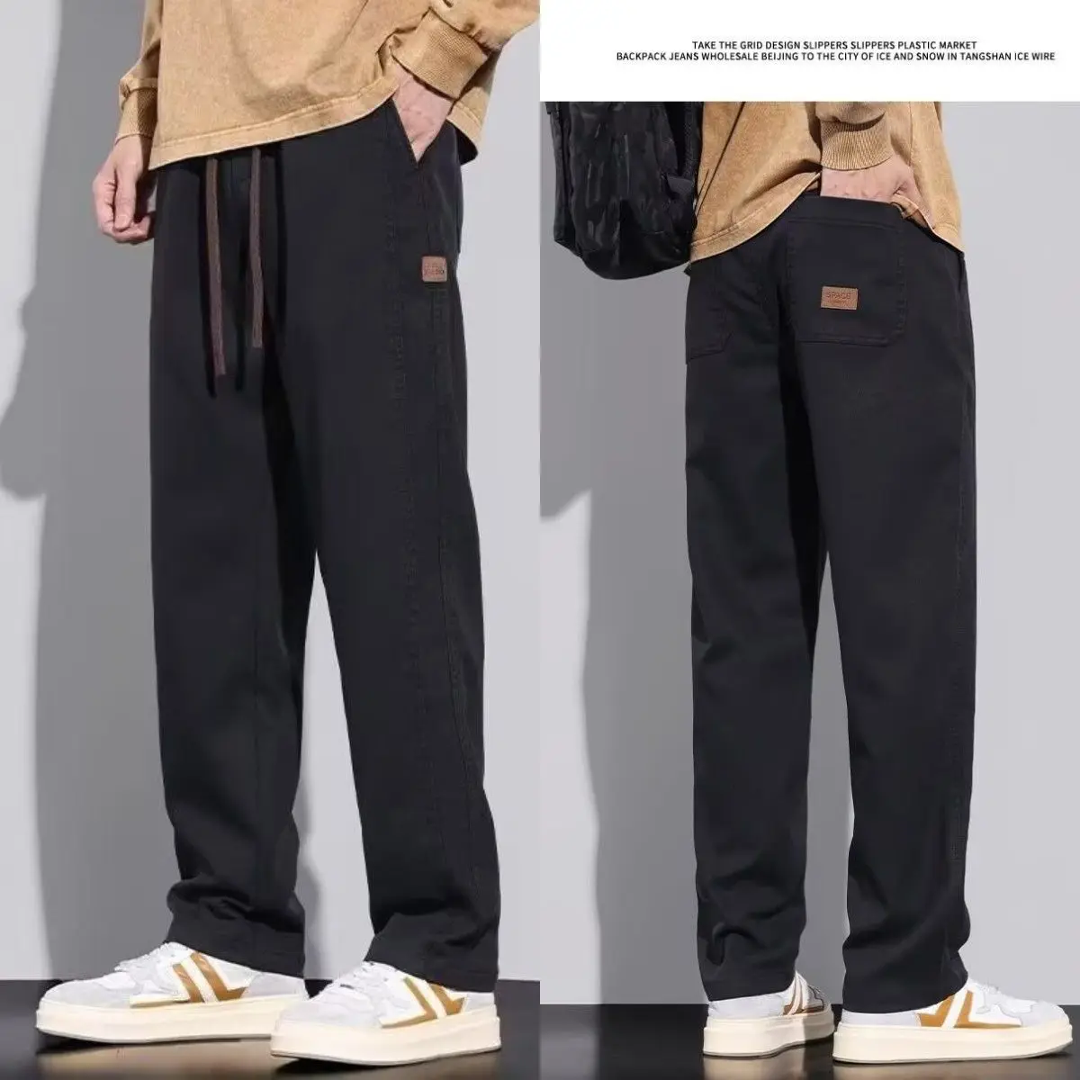 Mens Casual Loose Work Trousers Spring Autumn Wear Resistant Dirt Easy to Wear Labor Protection Elastic Waist Work Pants