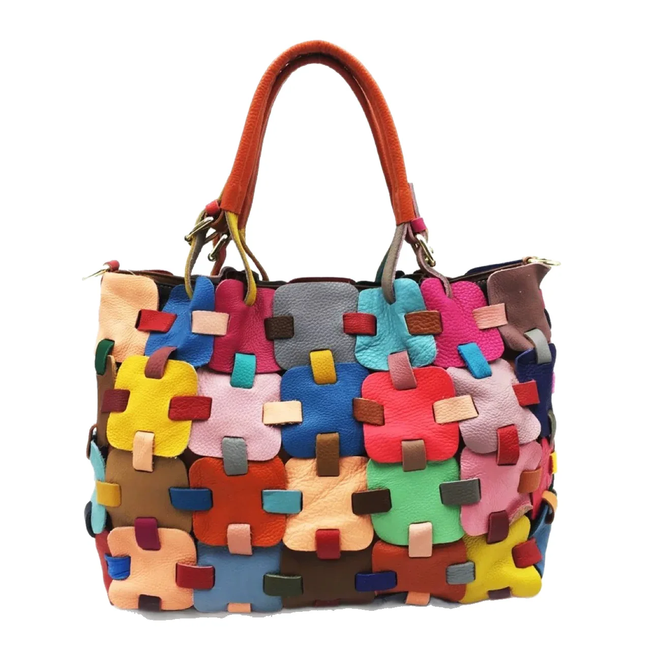 Women's Fashionable Handmade Spliced Bag Square Handbag Crossbody Bag Colored Genuine Leather Bag Genuine Leather Women's Bag