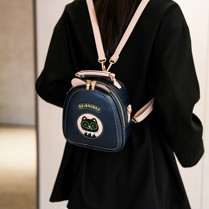 2026 Casual Large Capacity Handbag Fashionable Simple Women's Backpack Mini Shoulder Bag Cartoon Cat Coin Purse