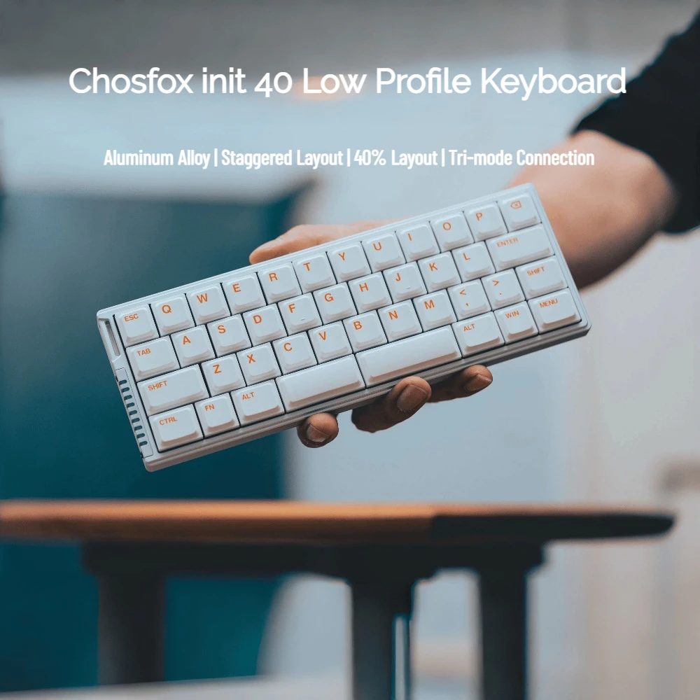 Chosfox Init40 Low Profile 3-Mode Mechanical Keyboard Hot Swap Support Qmk/Vial RGB 42 Keys Aluminum Alloy for Office Writing