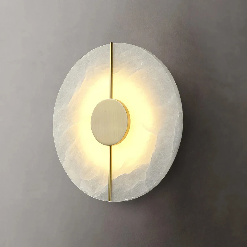 Modern Alabaster Round Wall Lamp Natural Marble LED Sconce for Living Room Bedroom Bedside Corridor Kitchen Home Decor Lighting