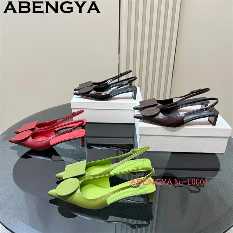 Square Round Asymmetric Patch Designer Sandals Women Pointy Toe Mid Heel Sandals Summer Fashion Week Party Shoes Mujer