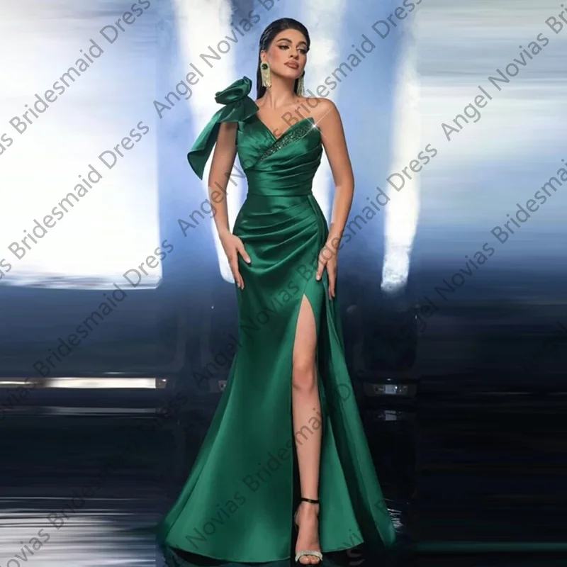 Customized Long Arabic Mermaid Green Bridesmaid Dresses with Split Wedding Guest Party Gowns vestido casamento convidada
