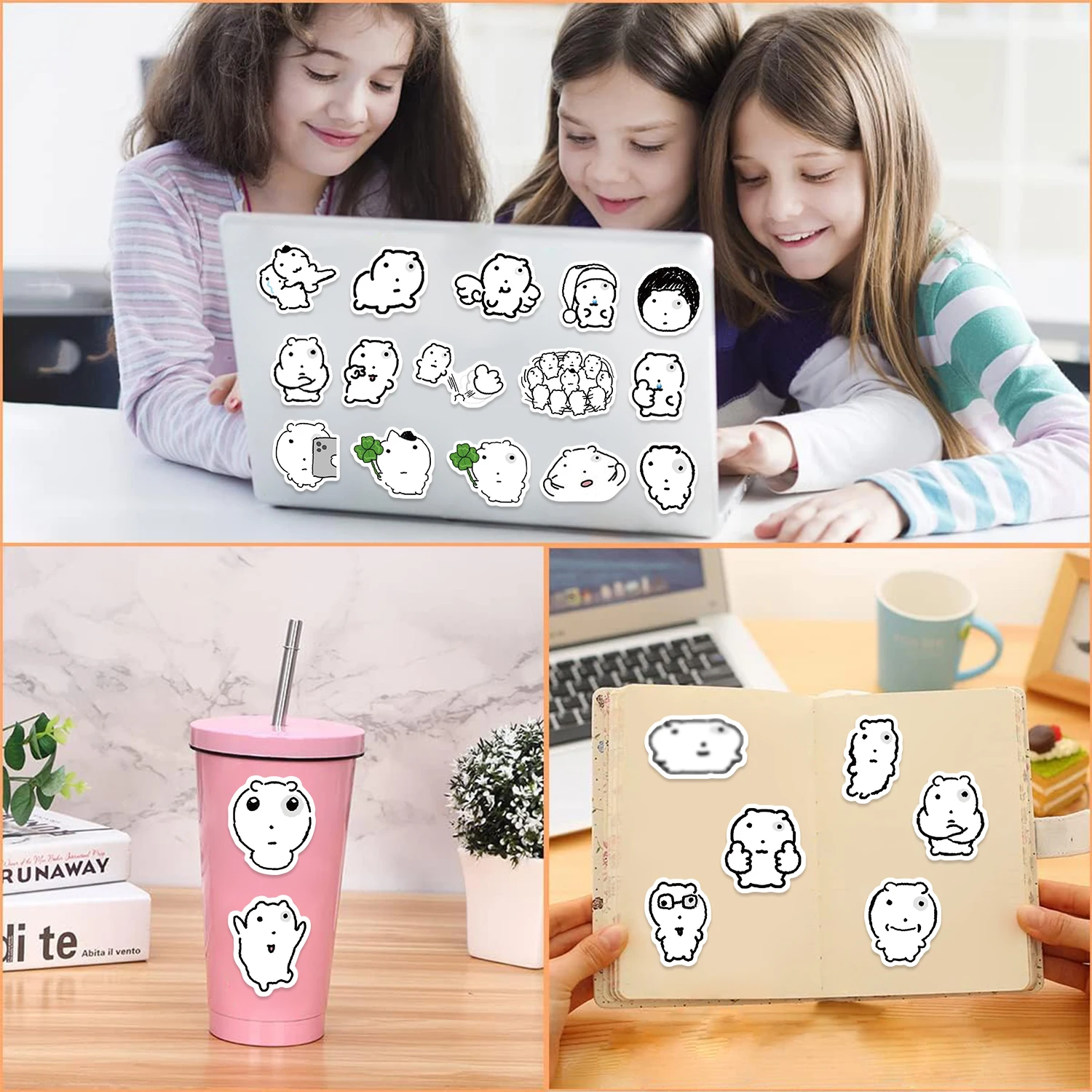 72pcs Black And White Swollen Eye Blister Cat System Stickers Hand Account Phone Case Trolley Box Waterproof Adhesive stickers