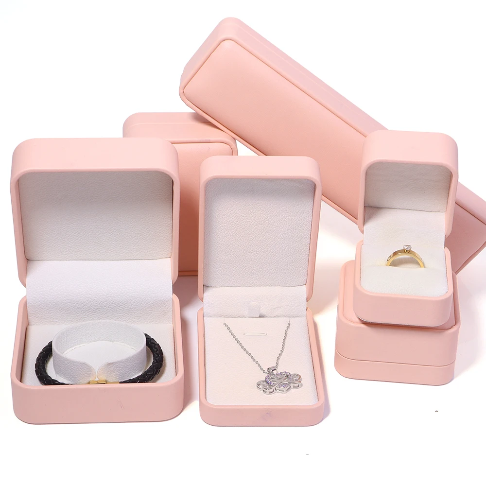 1pc/lot Pink PU Leather Jewelry Box Jewelry Gift Box Carring Display Case For Necklace Bracelet Earring Storage Box