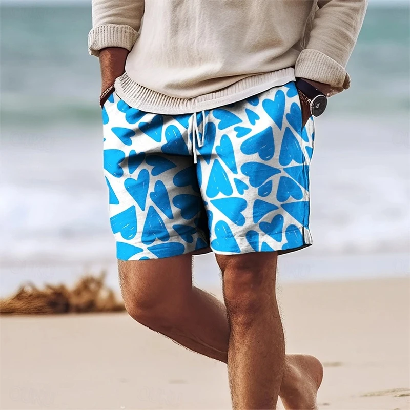 Love Pattern Couples Board Short Men Women Beach Casual Summer Simple Print Graphic Drawstring Quick Dry Blue Red Swim Trunks