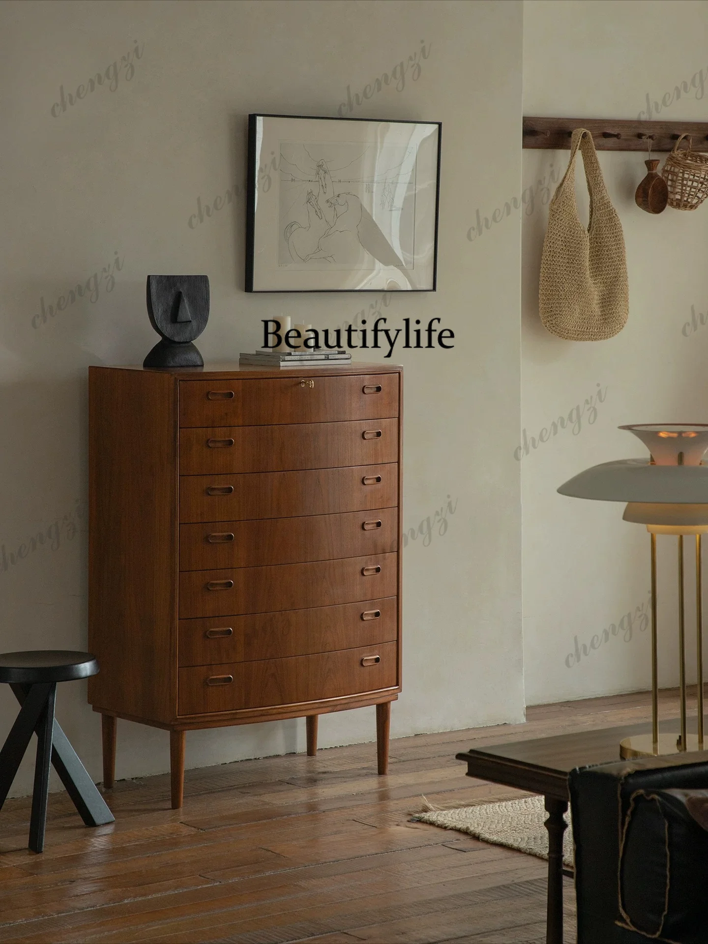 Seven chest cabinet\ medieval retro style living room solid wood dining side storage cabinet
