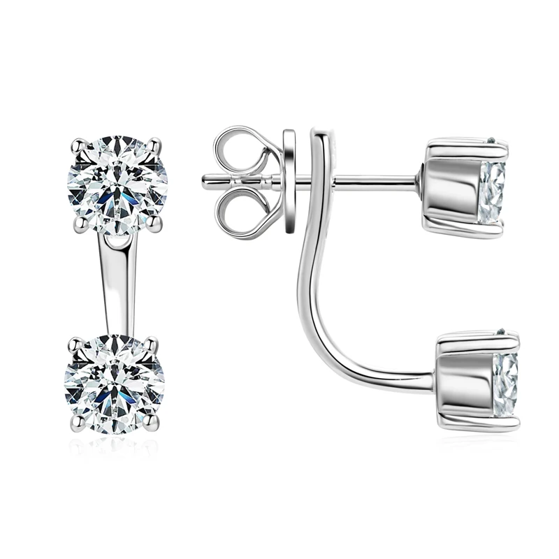 Sparking D1.0CT Moissanite Drop Stud Earrings Real 925 Silver Ear Jacket for Women Wedding Jewelry Valentine's Day Birthday Gift