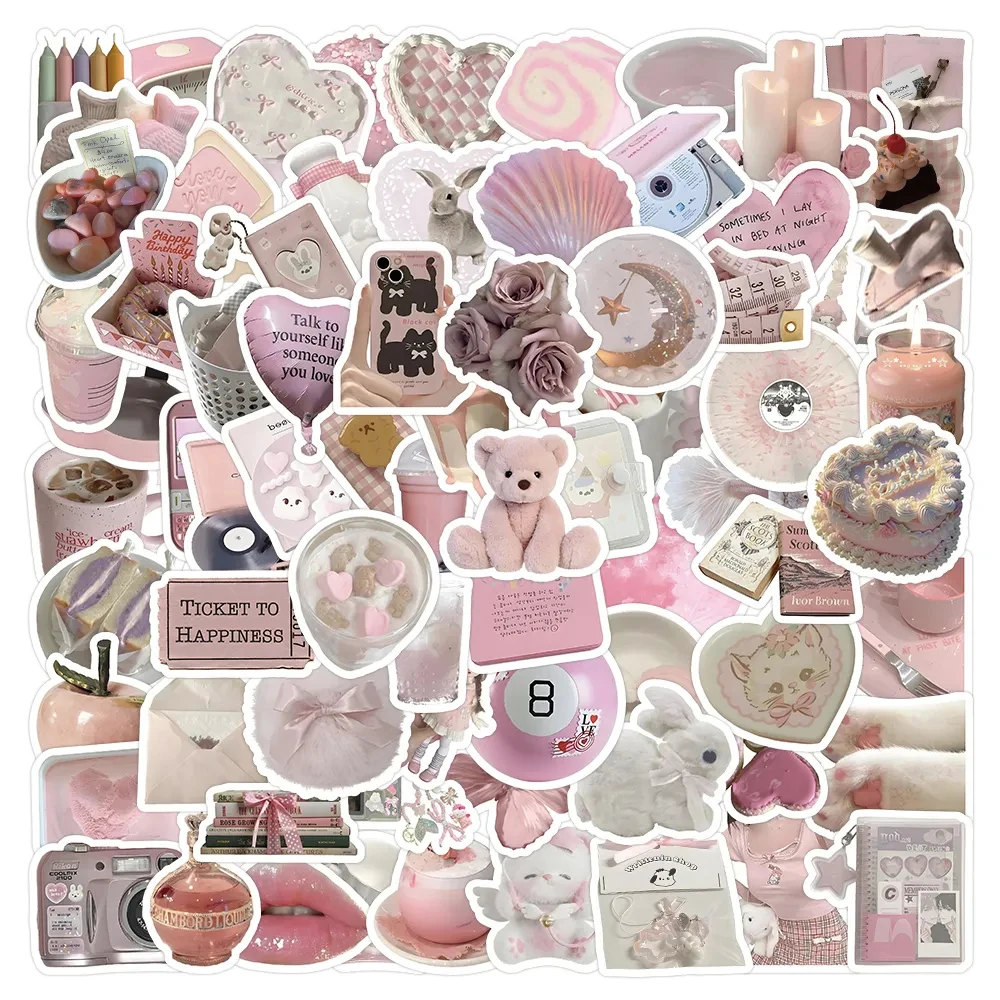 10/30/50/100pcs Kawaii Pink Girls Aesthetic Stickers Cartoon Decals Decoration Laptop Suitcase Scrapbook Stationery Sticker Toys