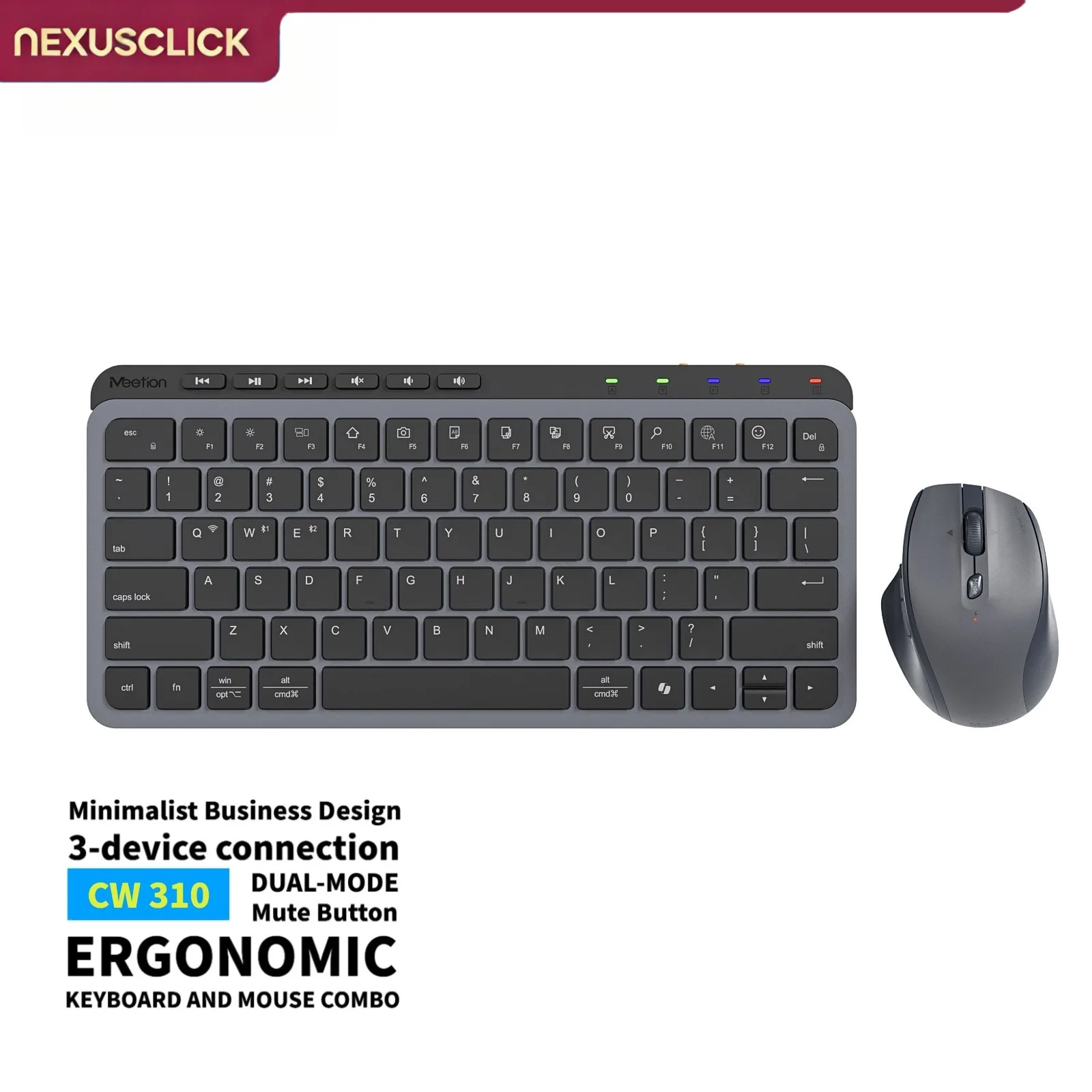 NexusClick 2.4G Dual Bluetooth Rechargeable Keyboard Mouse Combo,Silent Mouse 4 DPI 300mAh Battery Mini Portable Office Home Set