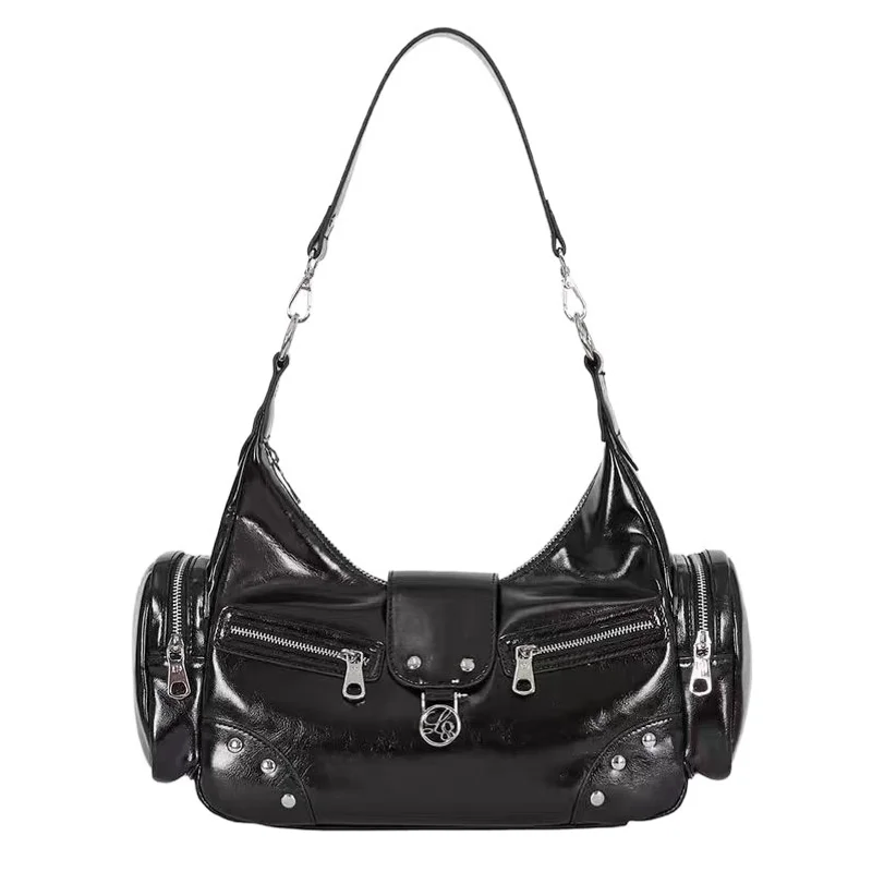 Korean Niche Multi-pocket Side Shoulder Bag Underarm Handbag Biker-style Vintage Leather Shoulder Bag