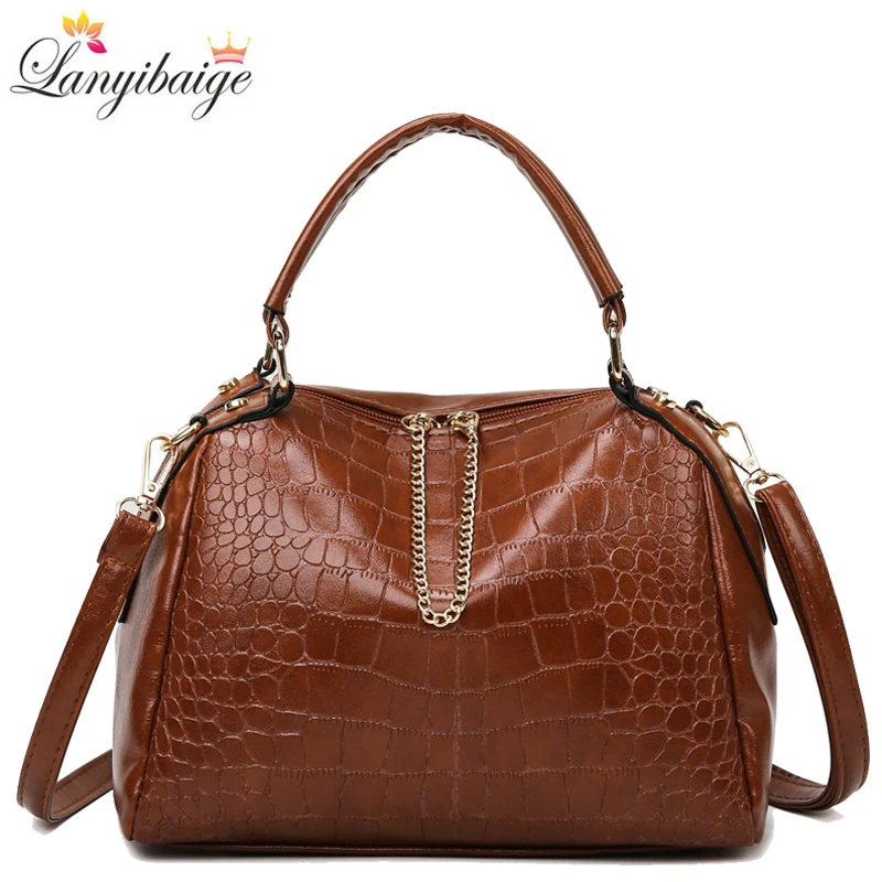Vintage Ladies Crocodile Pattern Large Capacity Shoulder Bags Ladies 2022 High Quality Leather Messenger Tote Bag Casual Handbag