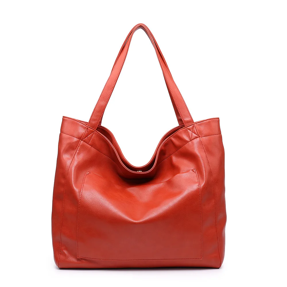 2025 Women's Large Capacity Bag with Side Pockets Soft Leather Handbag Shoulder Bag Retro Waxed Leather Tote Bag for Women