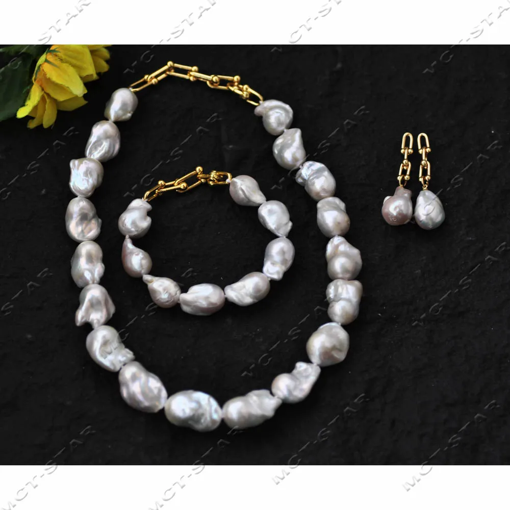 Z14108 SET 2 IN 1 26mm White Baroque Pearl SET Necklace Bracelet Earring One Set Endless Ways to s striking 18 - inch necklace!