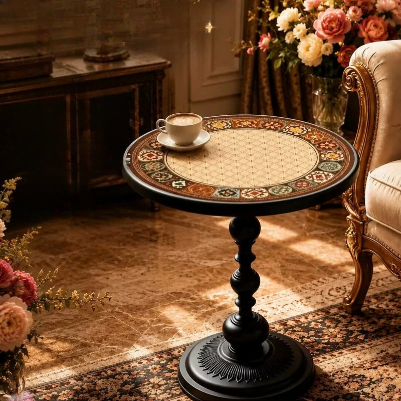 French MidCentury Side Table Retro IronFrame Round End Table Vintage Sofa Accent Nightstand for Living Room Home Furniture