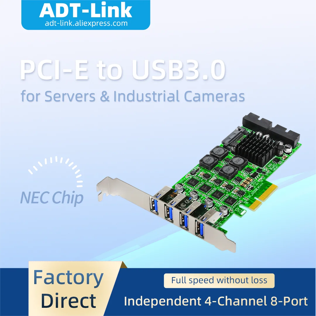 4 Channel NEC Chip PCI-E to USB3.0 Expansion Card 8 Port Independent PCIE USB 3.0 Adapter Card for Industrial Camera Server