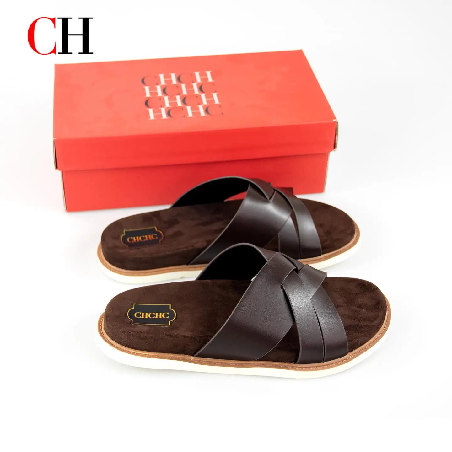CH Cross Strap Slide Sandals Open Toe Soft Cushioned Footbed Flat Sole Slip On Casual Summer Beach Outdoor Walking Slippers