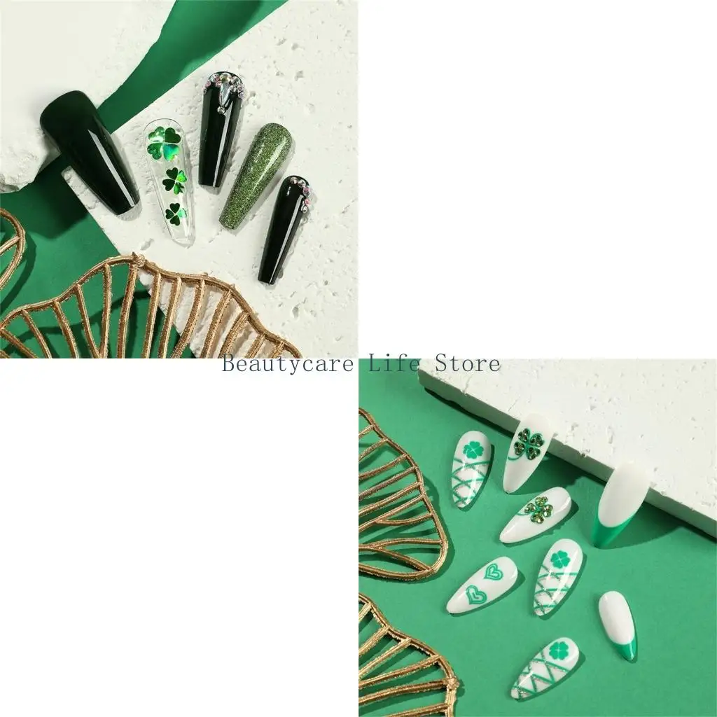 652C 24Pcs St. Patrick's Day Clovers Fake Heart Artifical False