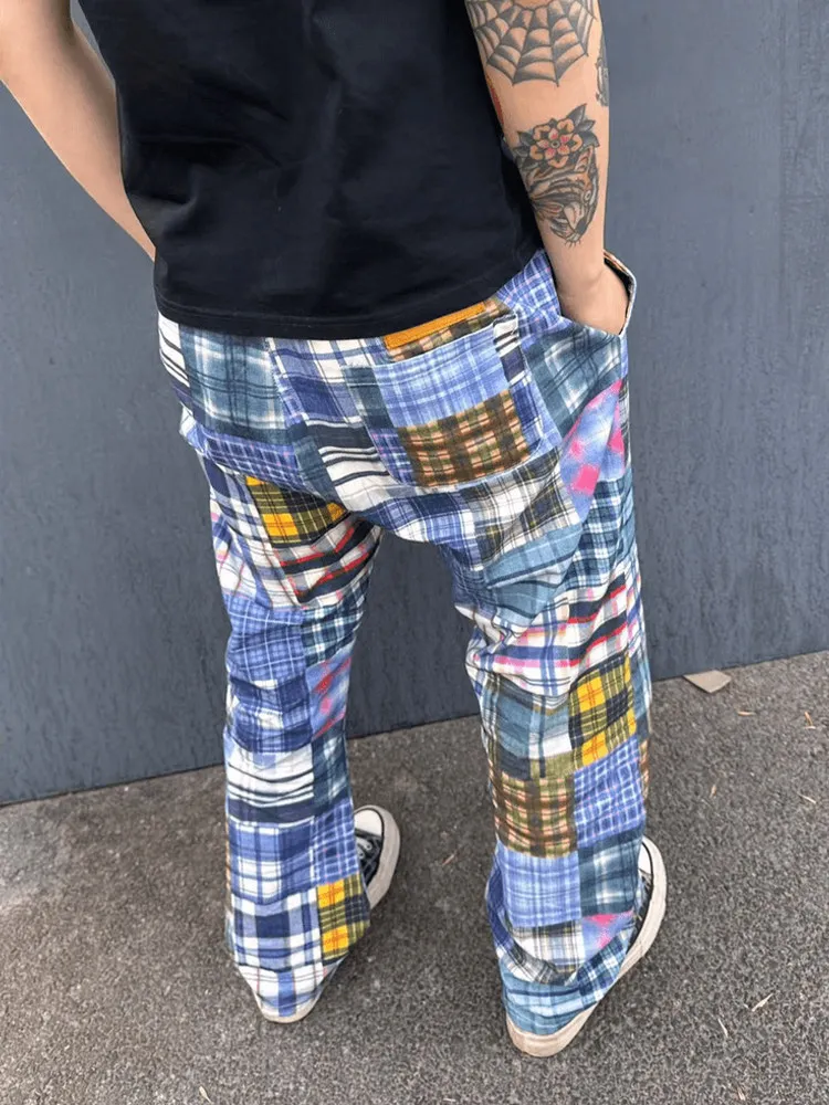 American Plaid Loose Straight Leg Men's Casual Pants Quick Dry Spring Summer Autumn Sport Trousers  Grid Design