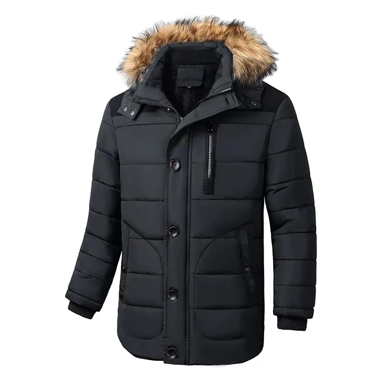 KIDWHXR Man Parkas Coat Winter Thicken Cold-proof Men Detachable Hooded Outerwear Outdoor Casual Long Sleeve Male Fleece Jacket