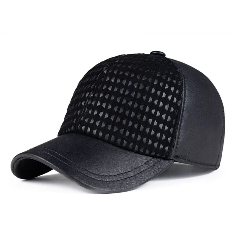 Wholesale Baseball Cap Men Winter Hats Man Real Sheep Leather Dad Hat for Men Sheepskin Brown Autumn Winter Adjustable Snapback