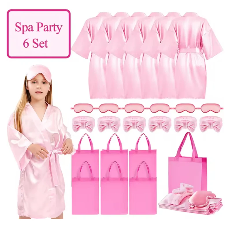 6/8/12Pcs Spa Party Robes Gowns for Girls Kimono Satin Robe Kids Birthday Party Favors Slumber Party Robe Birthday Squad Robes